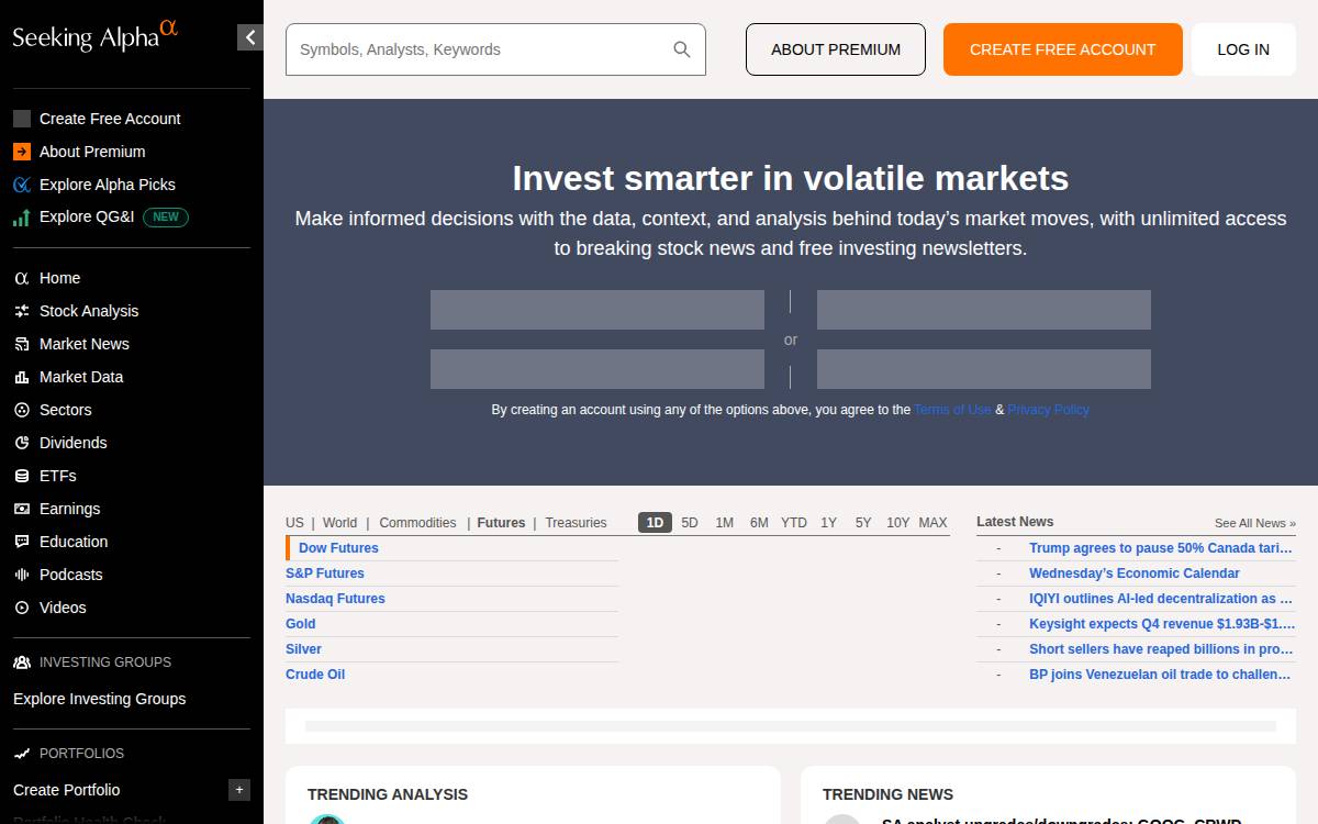 Seeking Alpha website preview