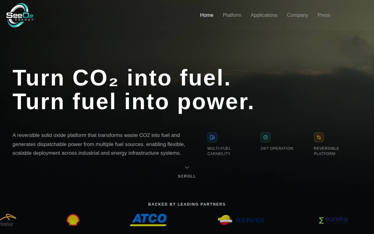 SeeO2 Energy website preview