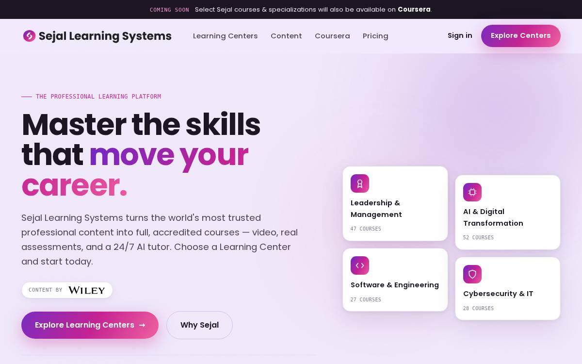 Sejal Learn website preview
