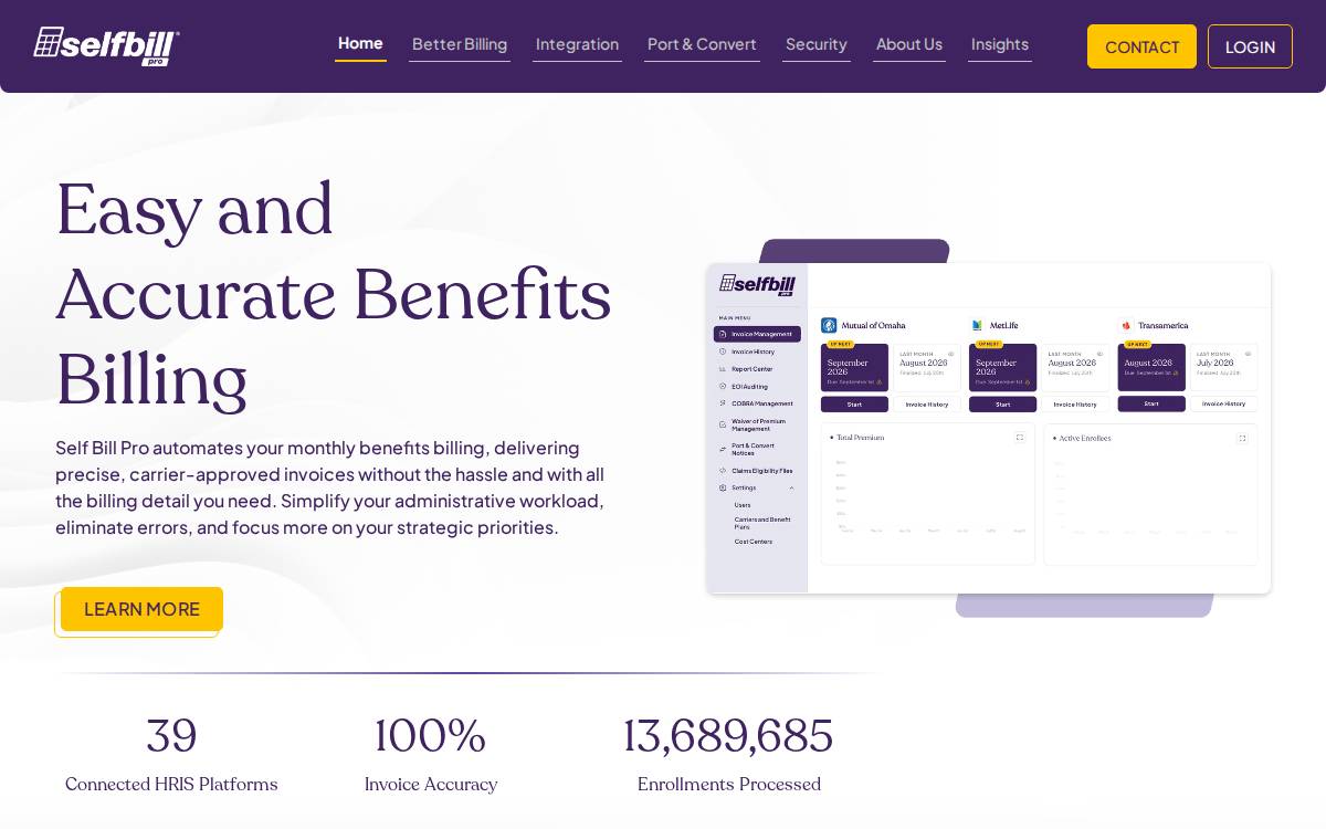 Self Bill Pro website preview