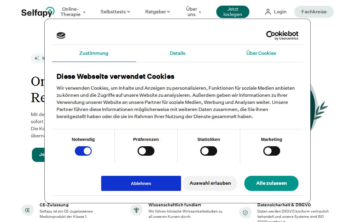 Selfapy website preview