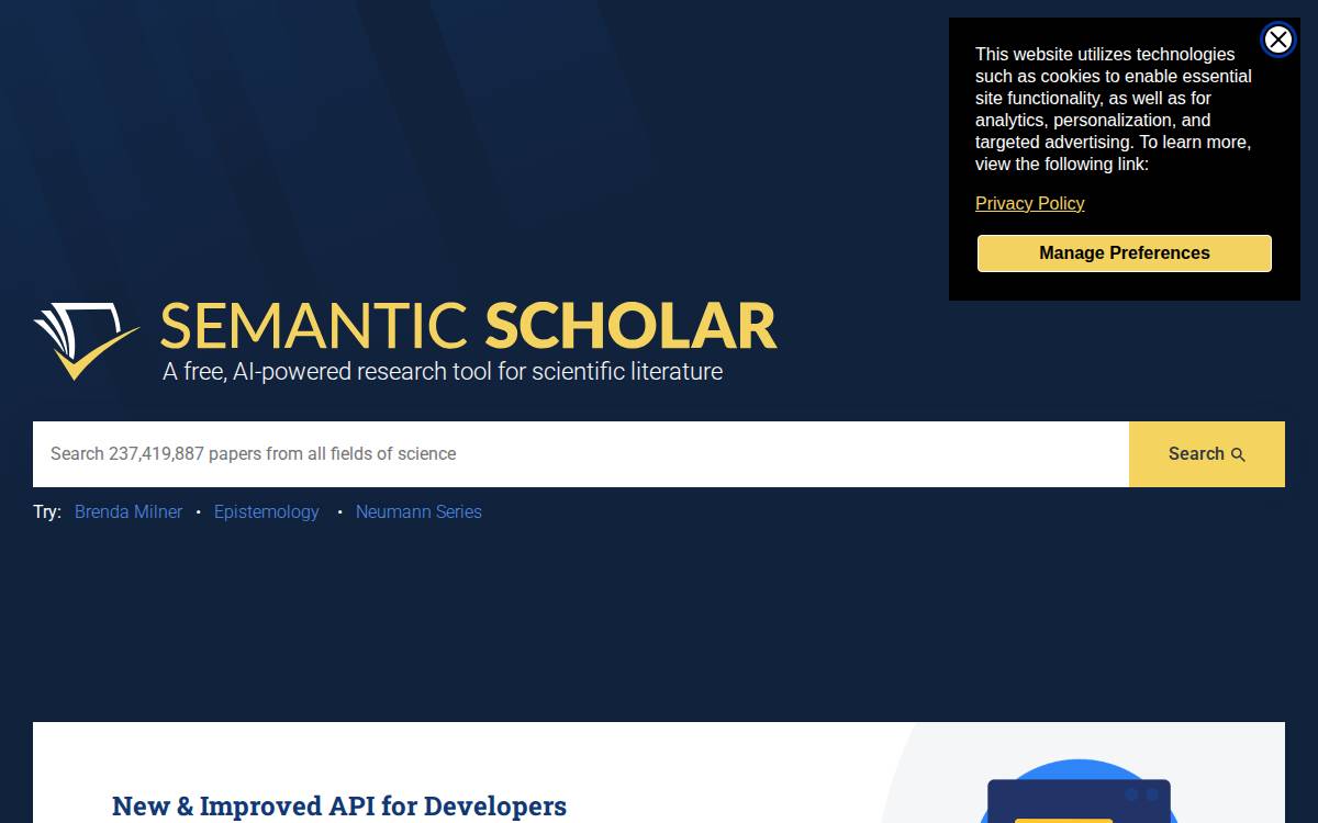 Semanticscholar website preview