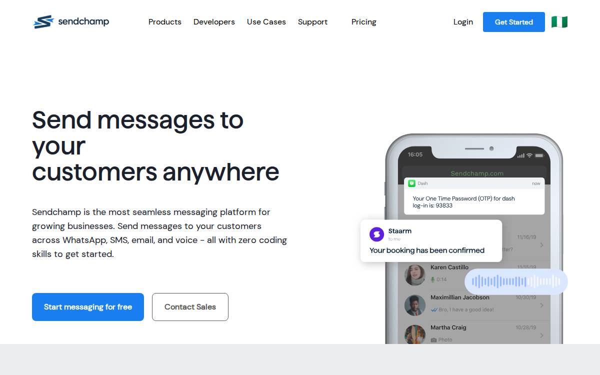 Sendchamp website preview