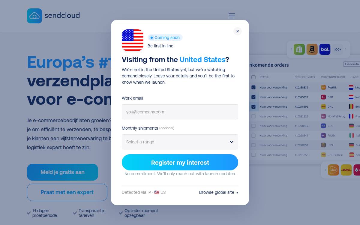 SendCloud website preview