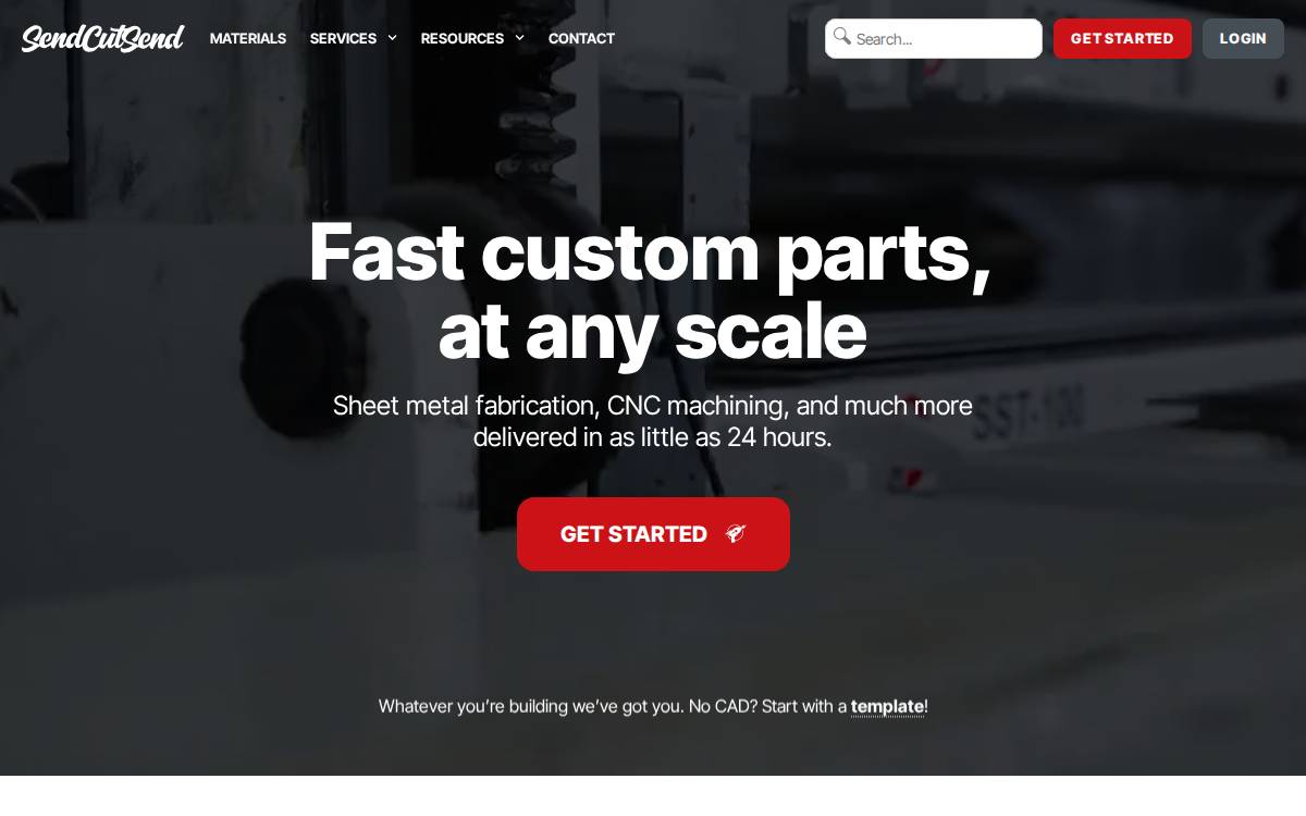 Send Cut Send website preview