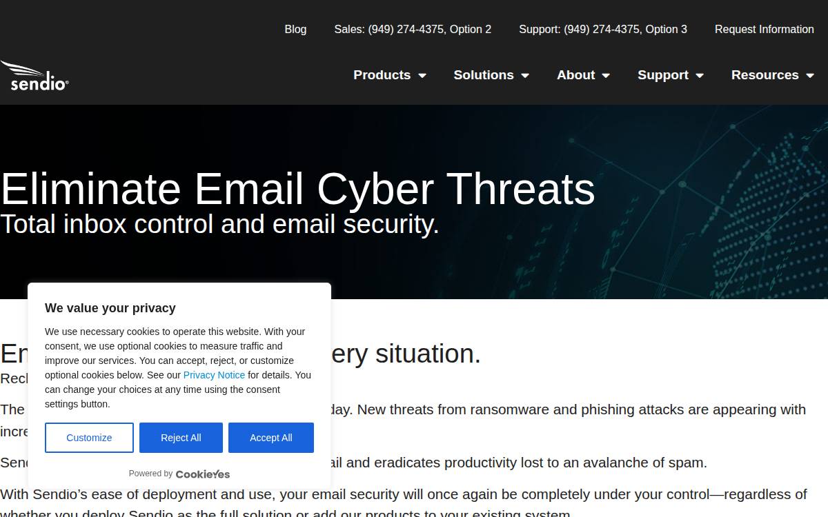Sendio website preview