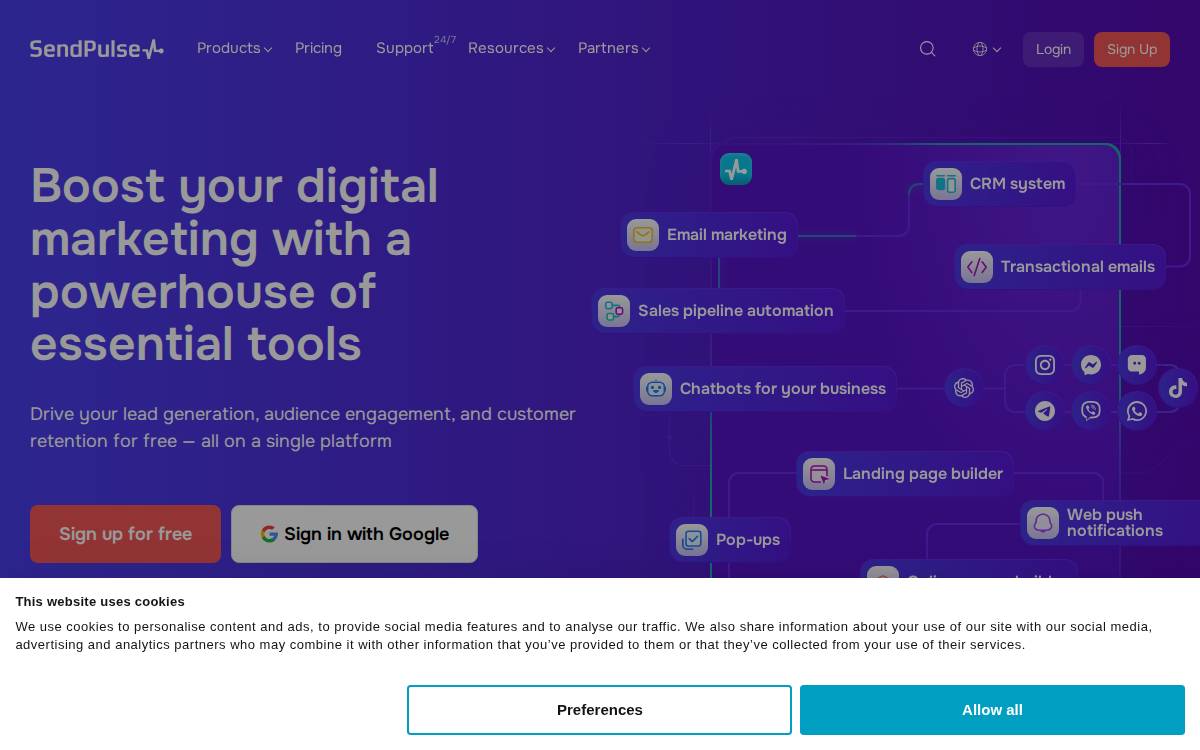 Sendpulse website preview