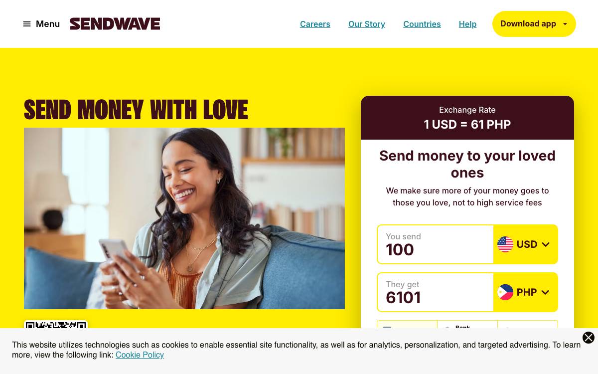Sendwave website preview