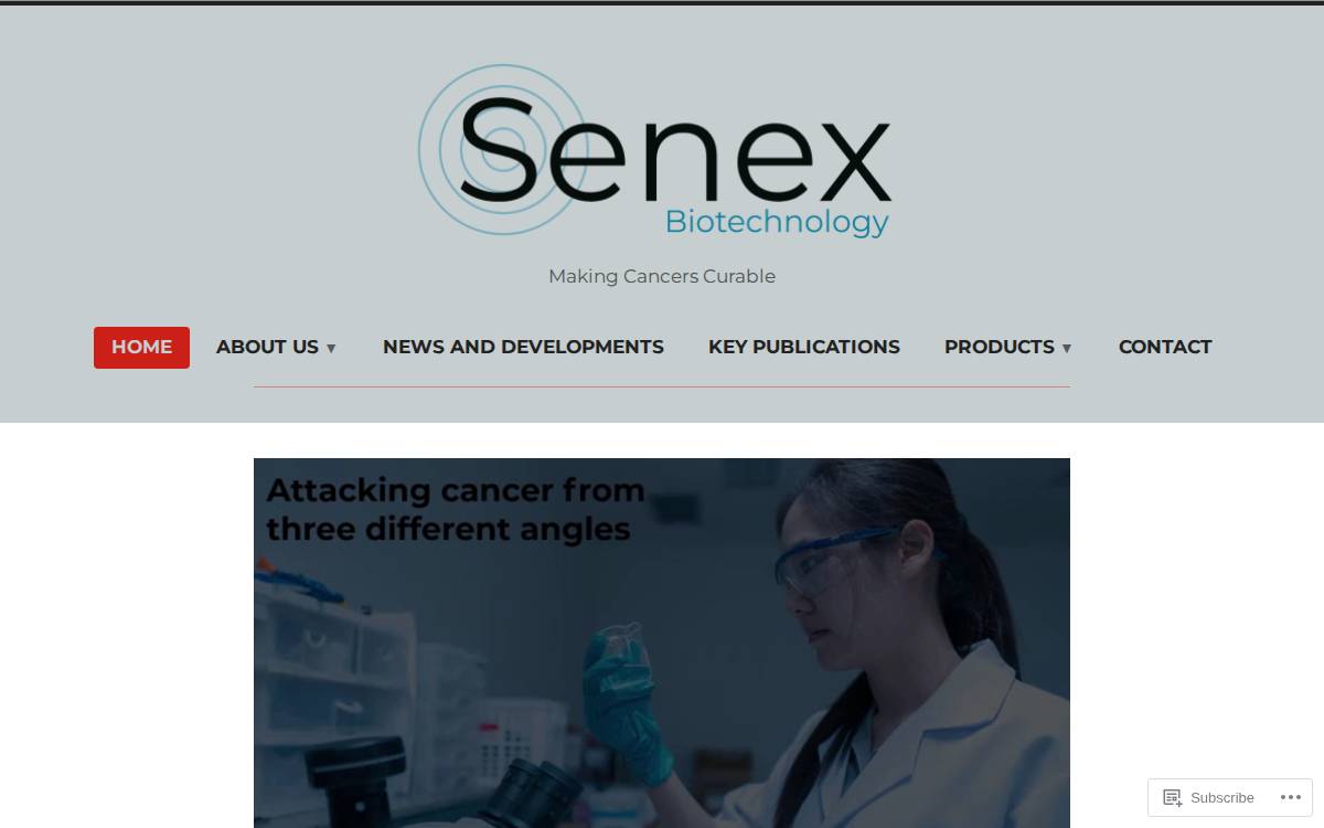 Senex Biotechnology website preview
