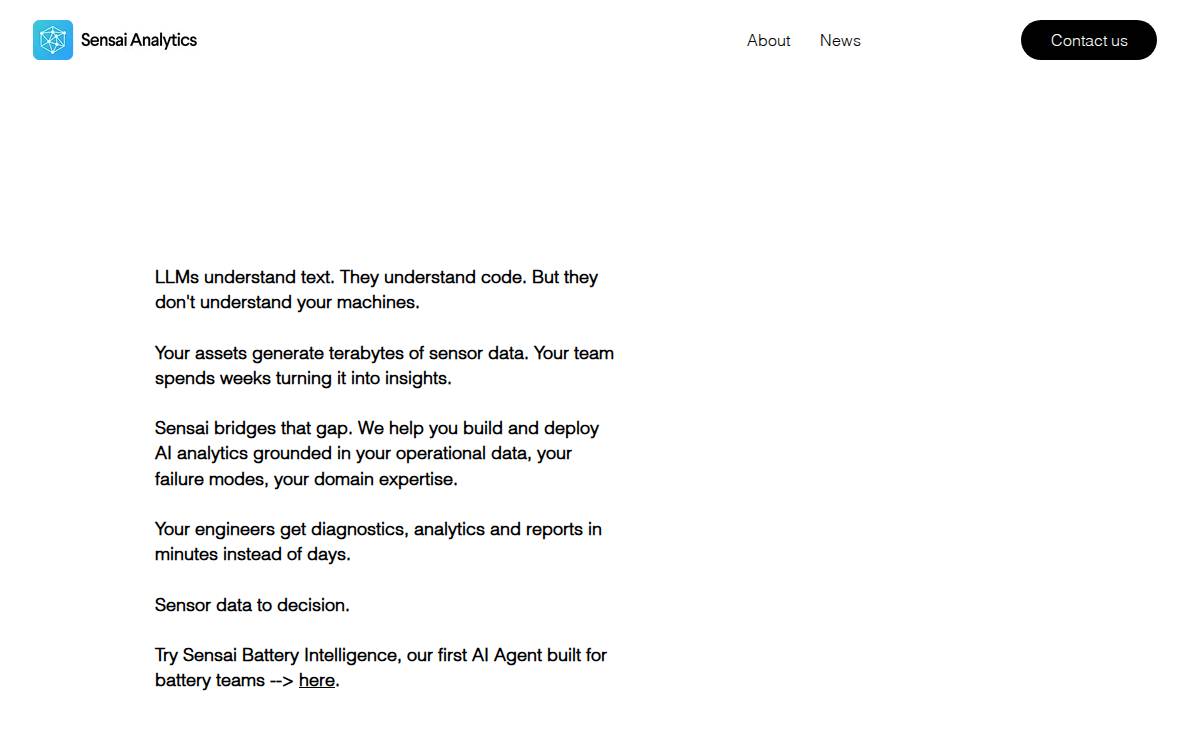 Sensai Analytics website preview