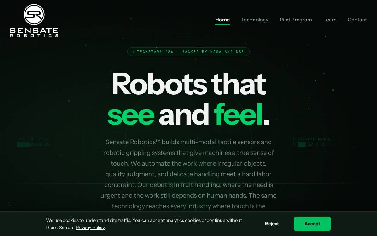 Sensate Robotics website preview