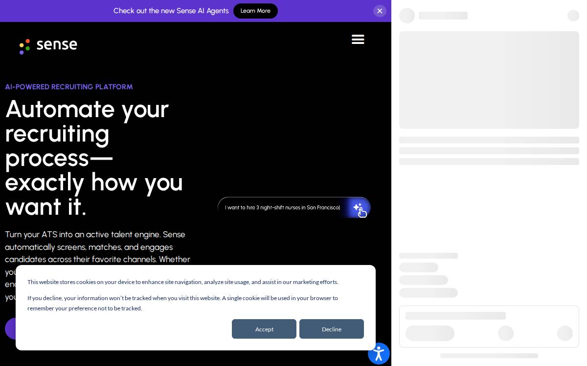 Sense website preview