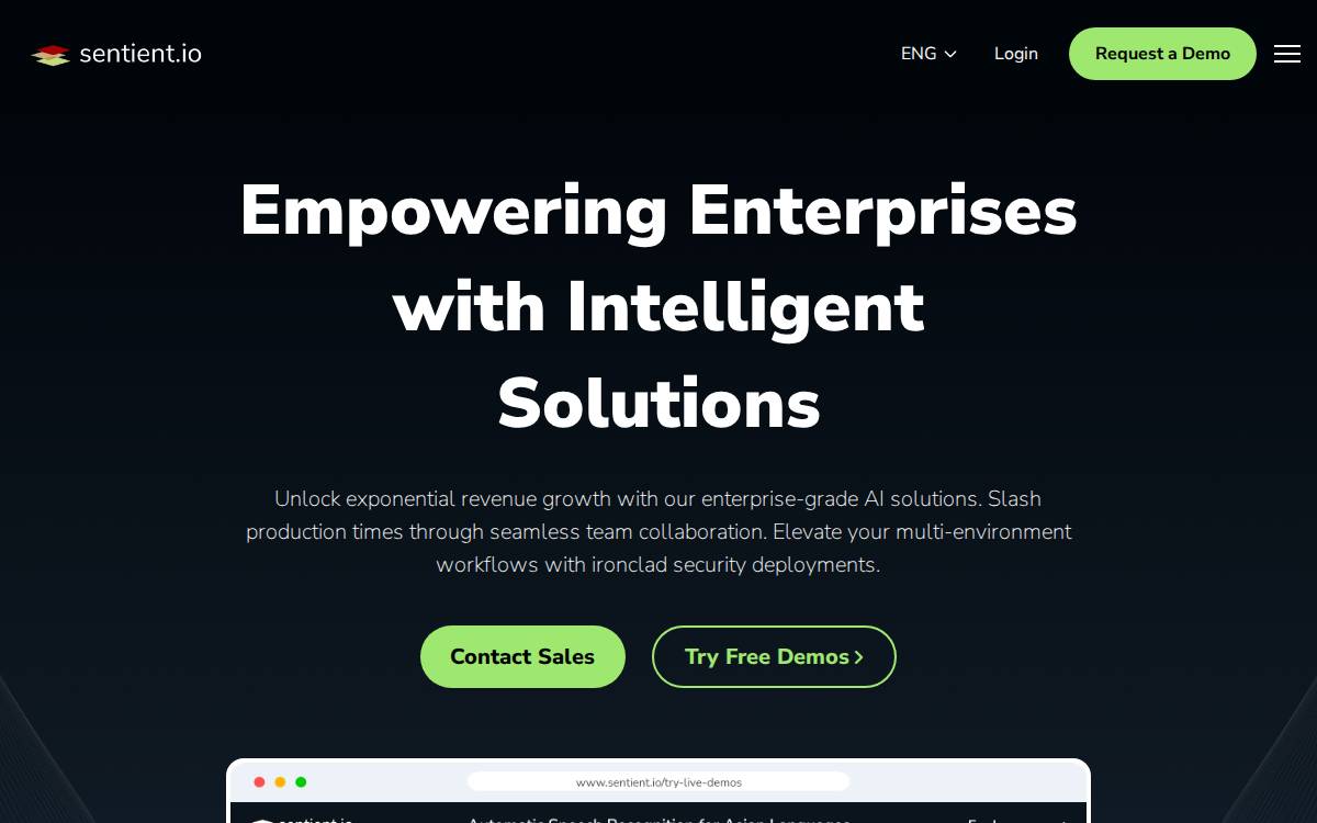 Sentient website preview