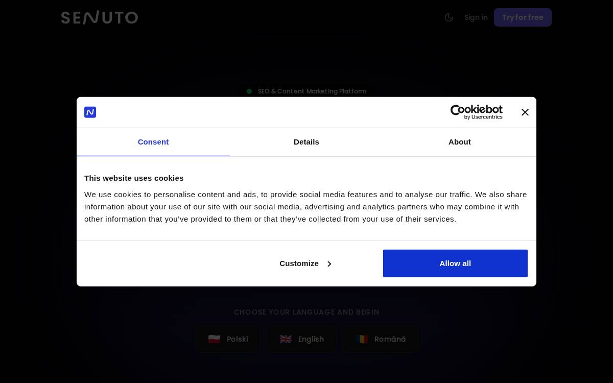 Senuto website preview