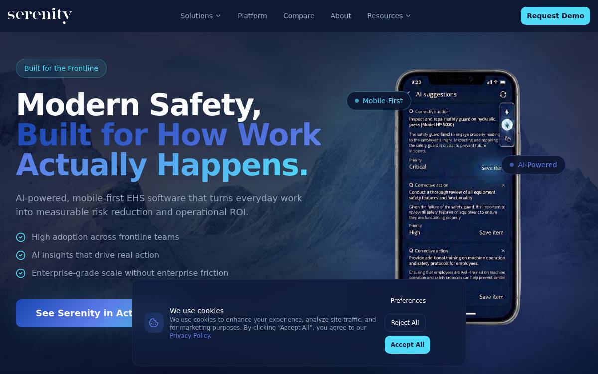 Serenity EHS website preview