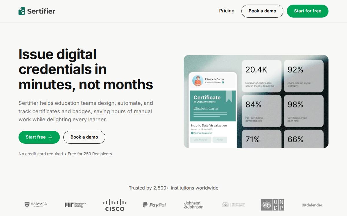 Sertifier website preview