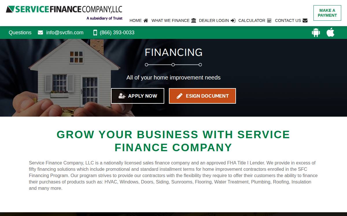 Service Finance Company website preview