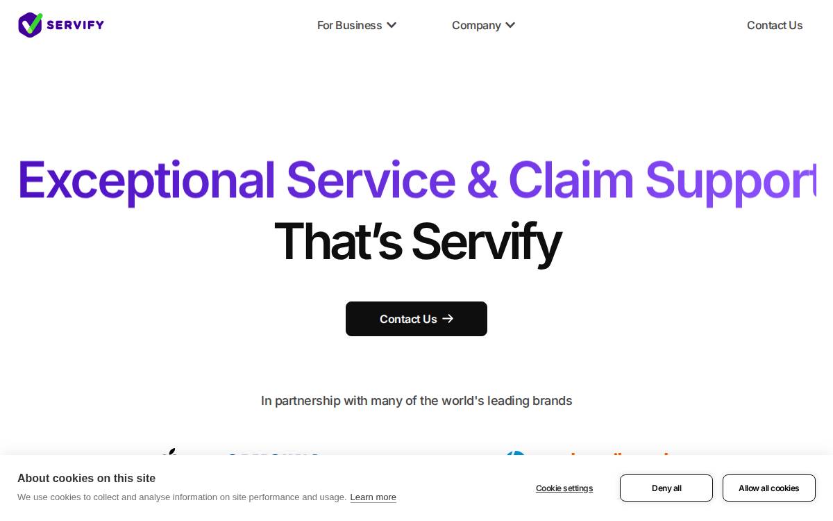 Servify, Homepage website preview