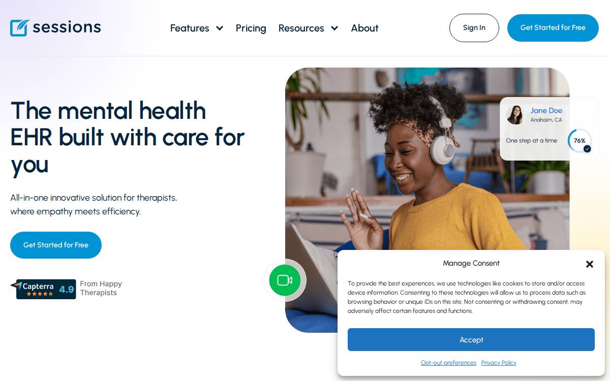 Sessions website preview