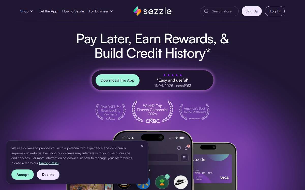 Sezzle website preview