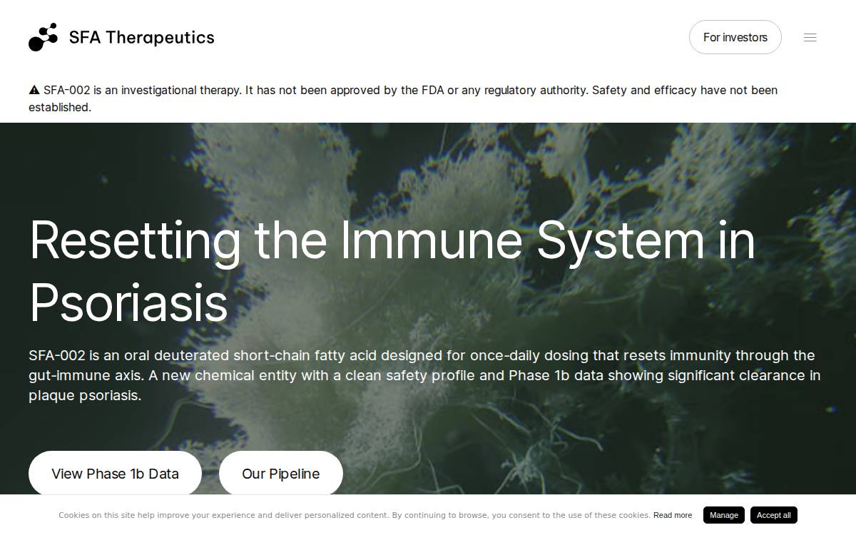 SFA Therapeutics website preview