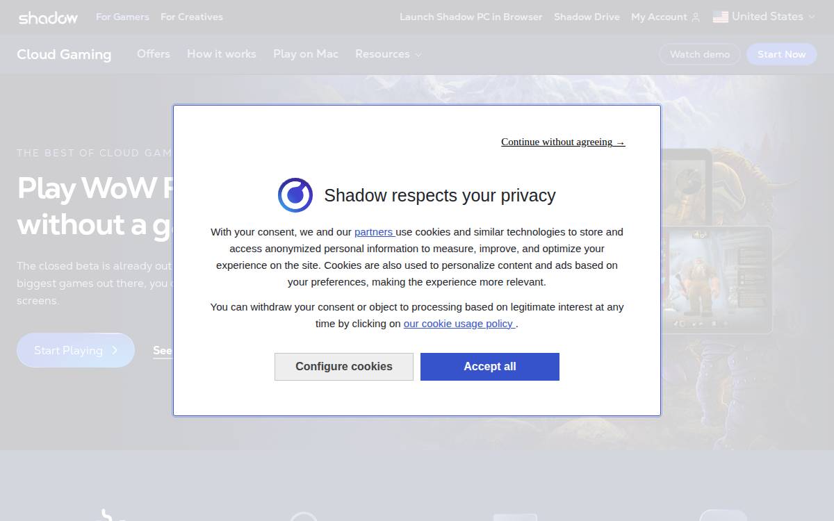 Shadow website preview