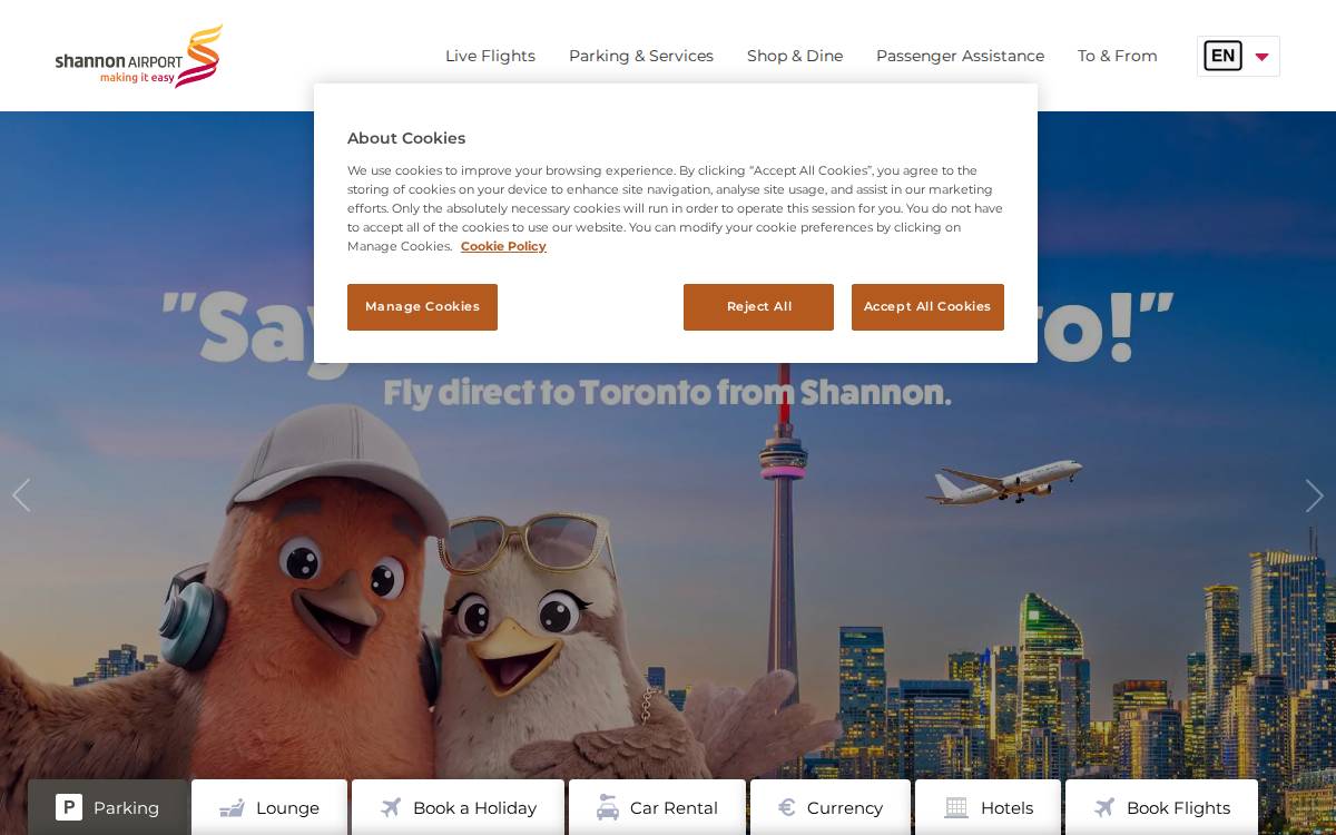 Shannon Airport website preview
