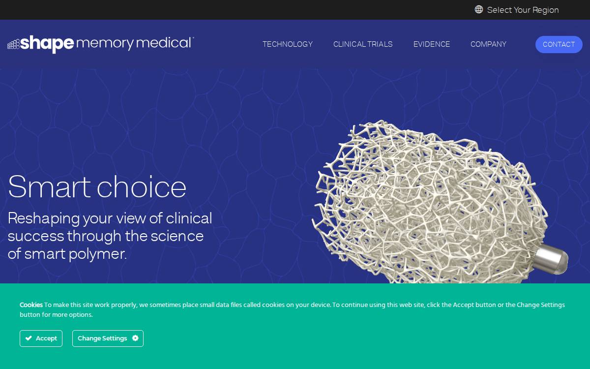 Shape Memory Medical website preview