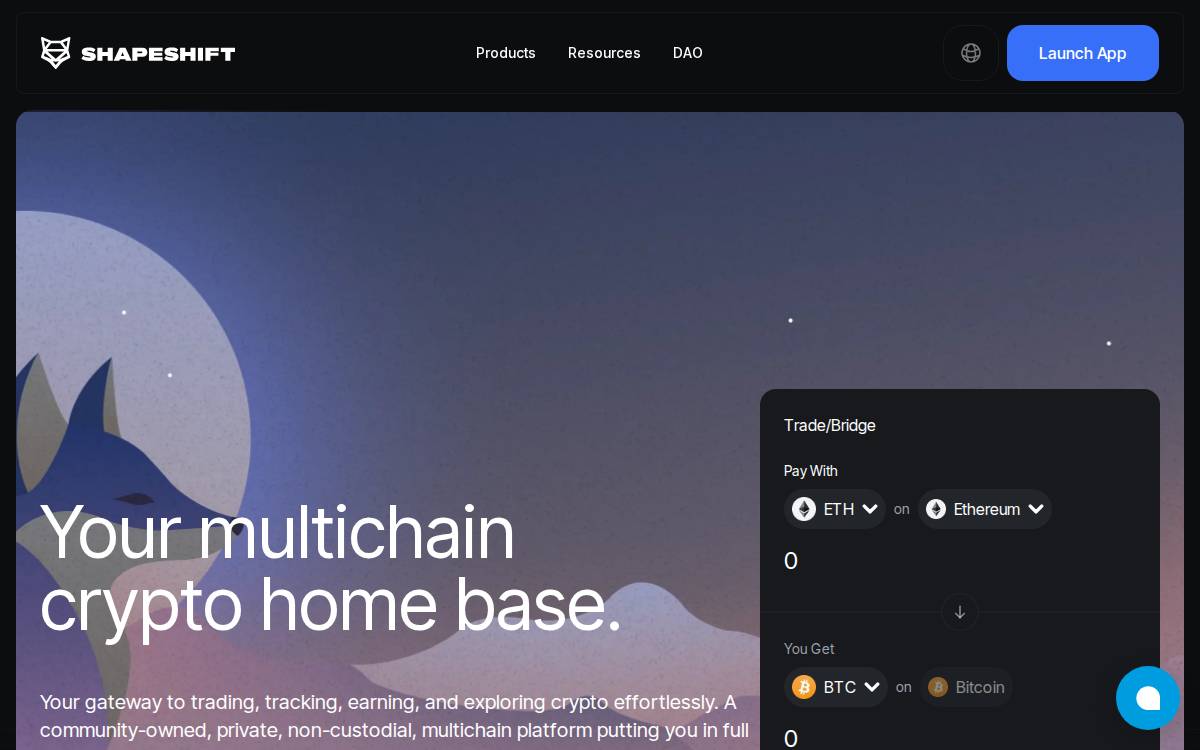 Shapeshift website preview