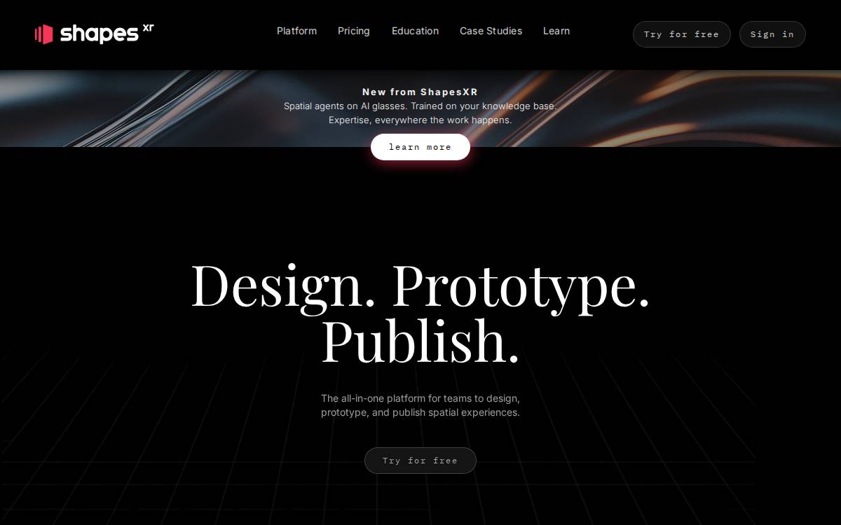 Shapes XR website preview
