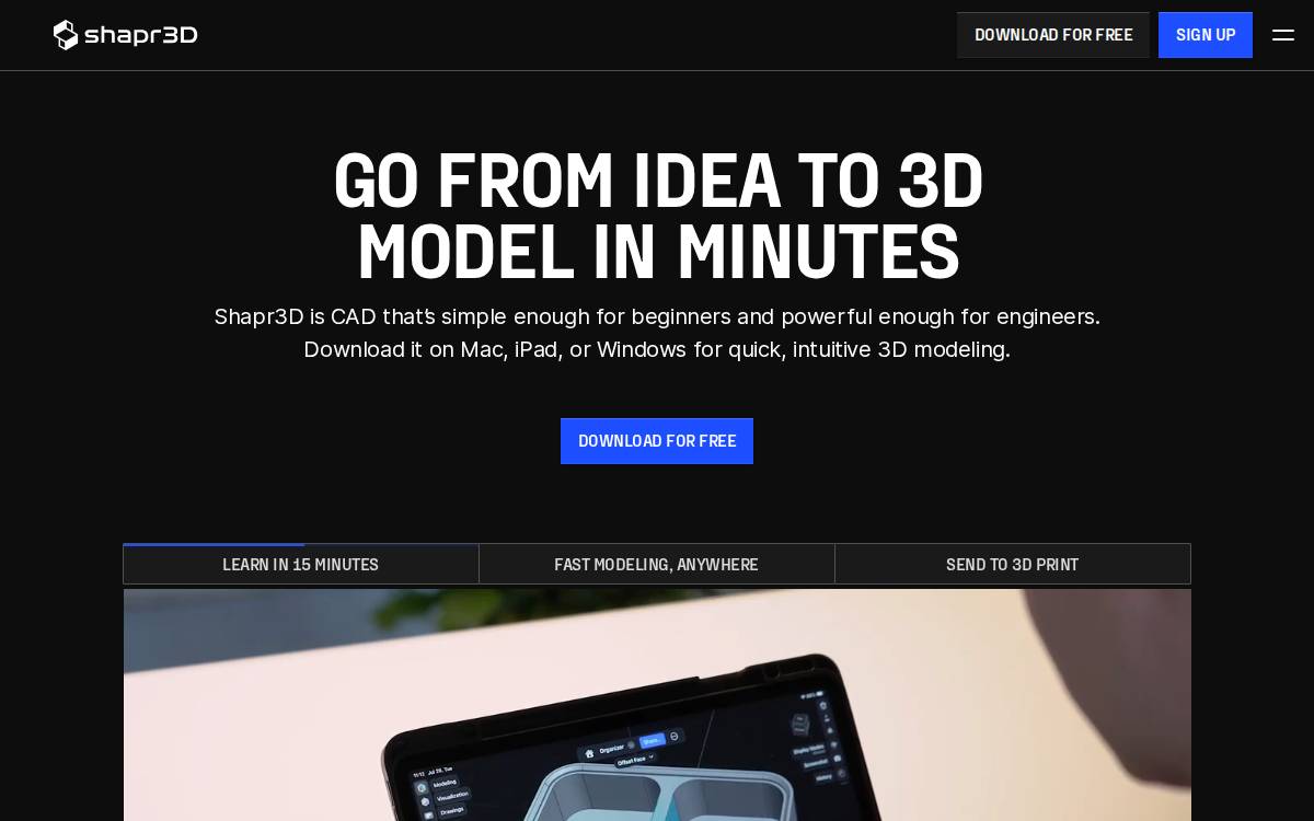 Shapr3D website preview