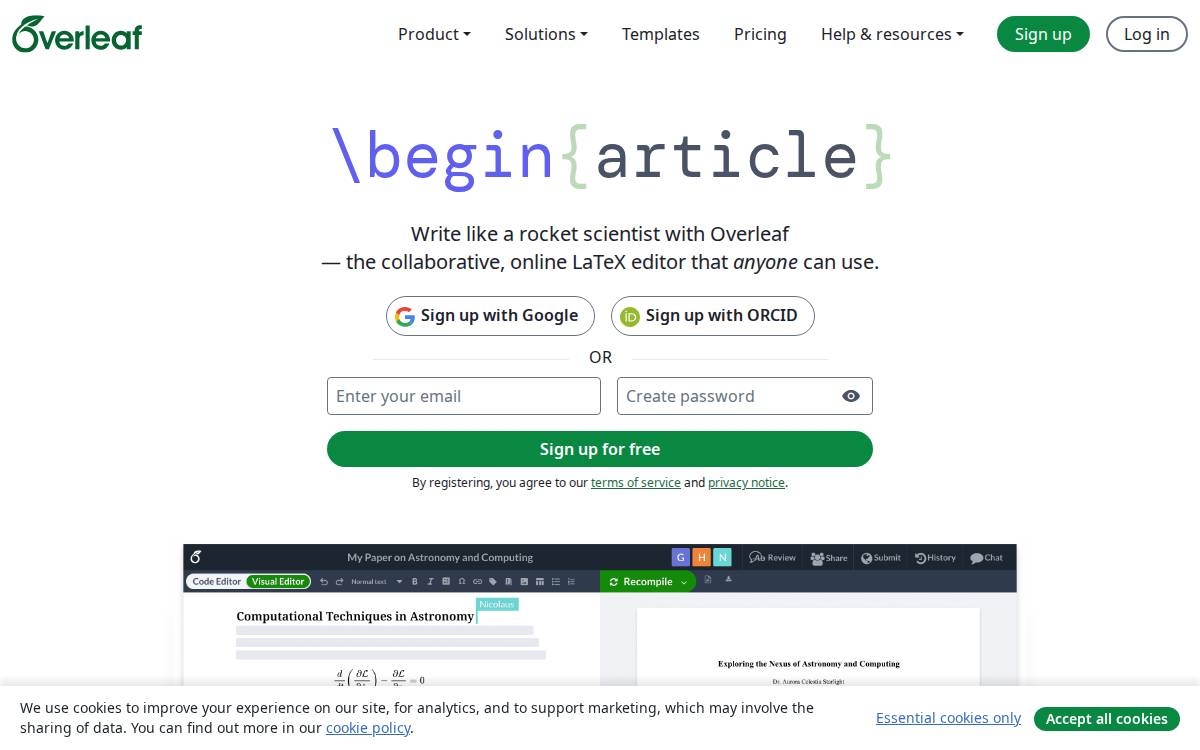 Sharelatex website preview