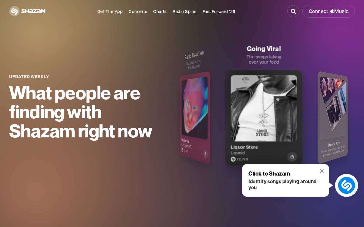 Shazam website preview