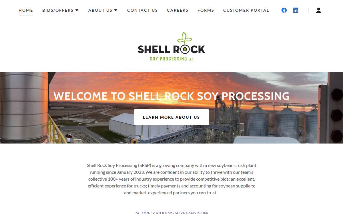 Shell Rock Soy Processing website preview