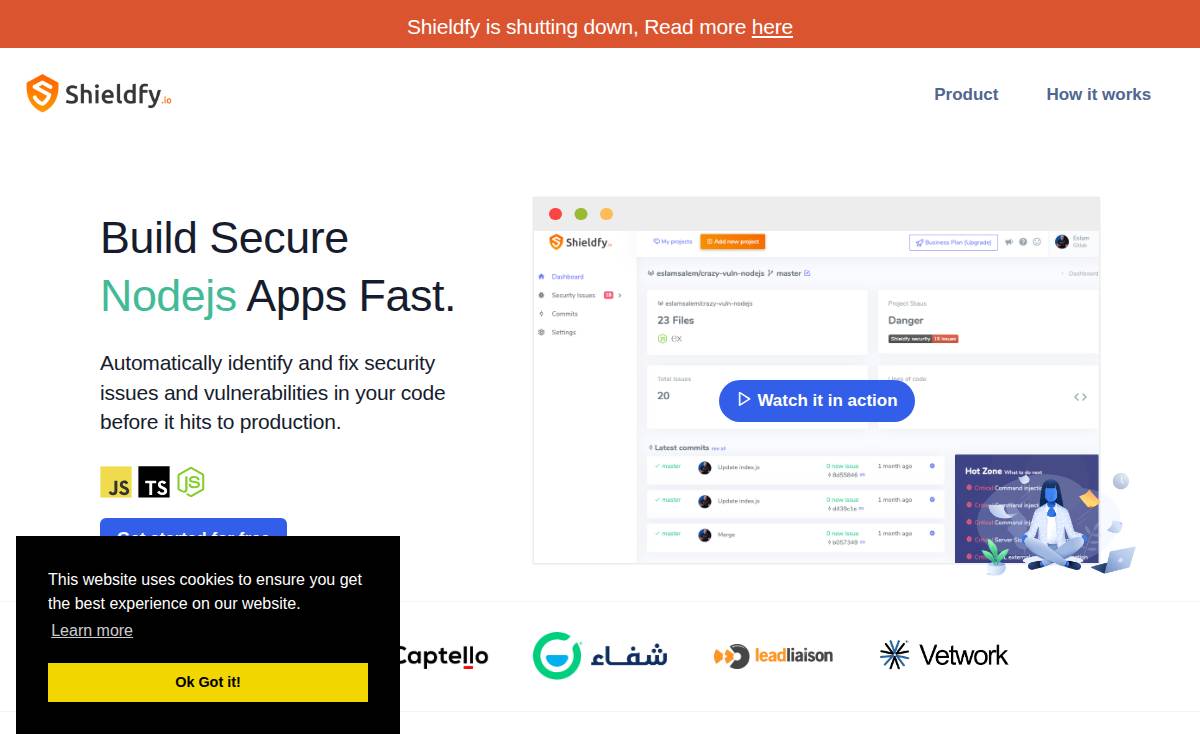 Shieldfy website preview