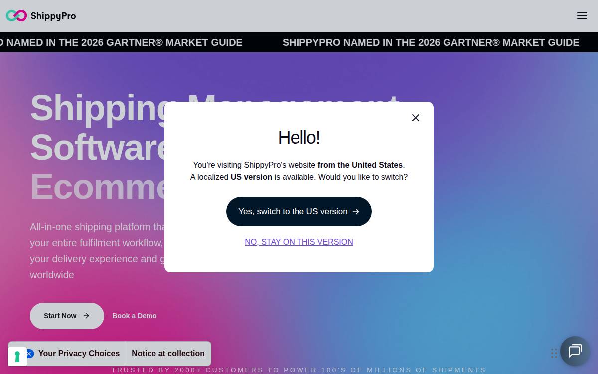 ShippyPro website preview