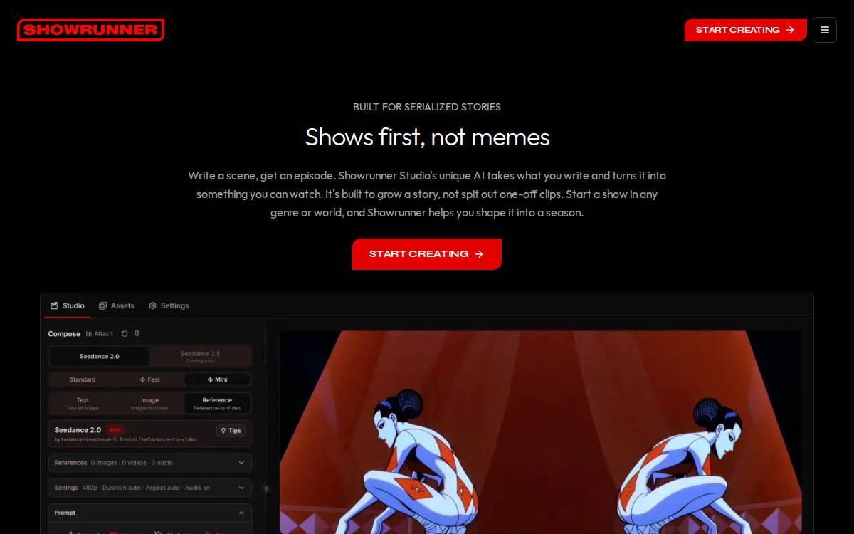 Showrunner website preview