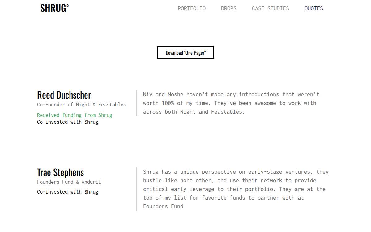 Shrug website preview