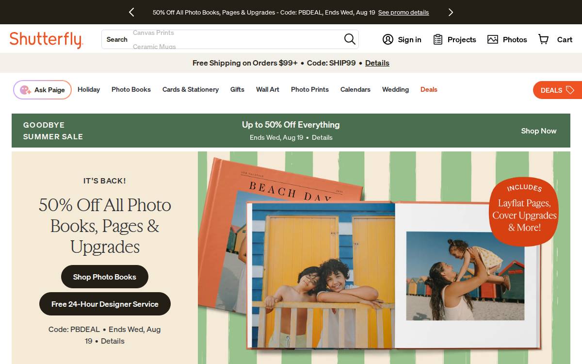 Shutterfly website preview
