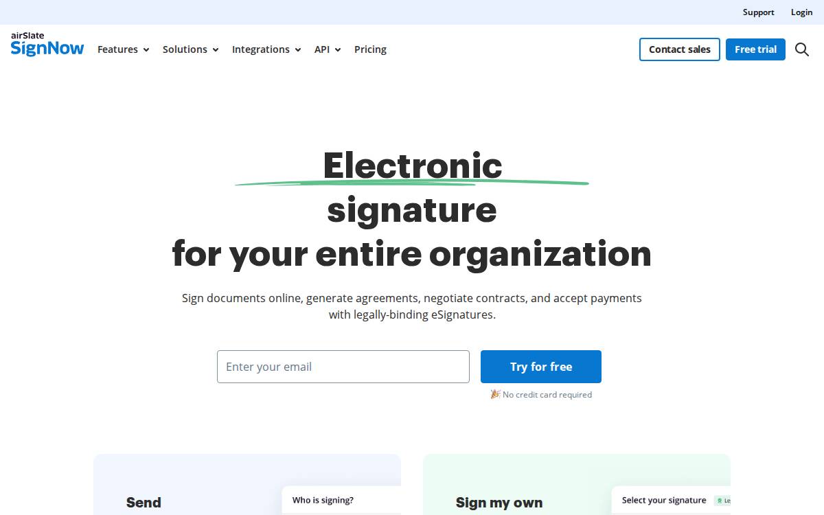 SignNow website preview