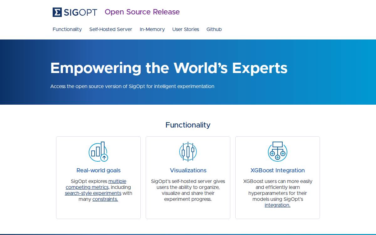 SigOpt website preview