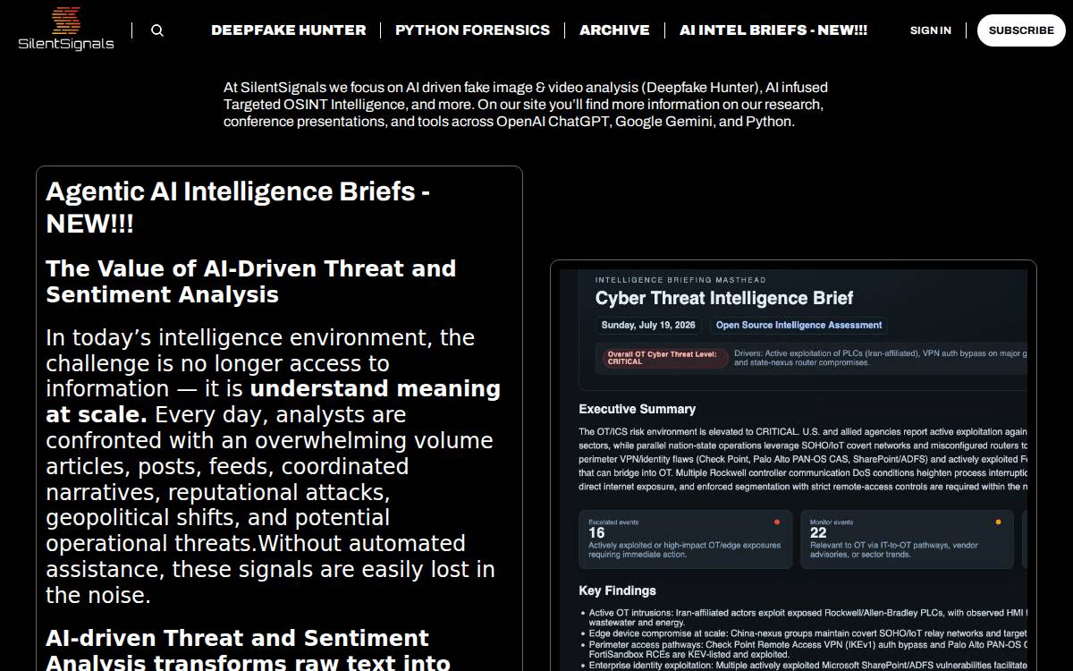 SilentSignals website preview