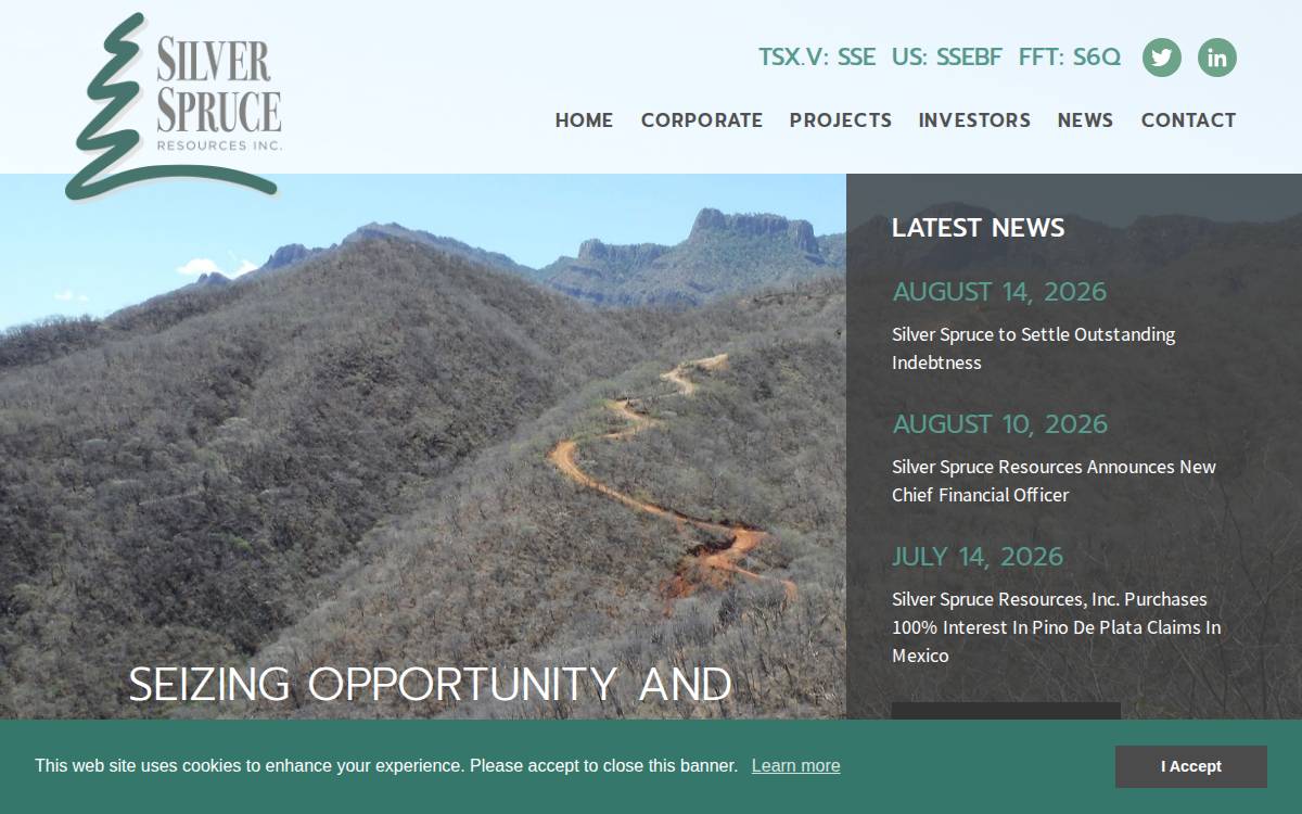 SILVER SPRUCE RESOURCES INC. website preview