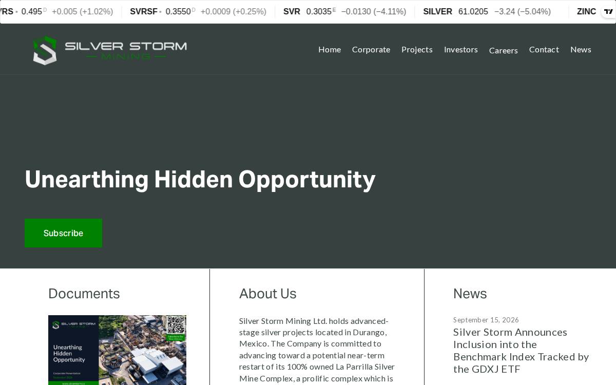 Silver Storm Mining website preview