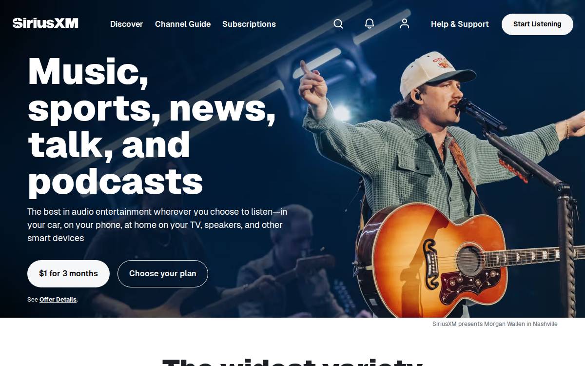 SiriusXM website preview