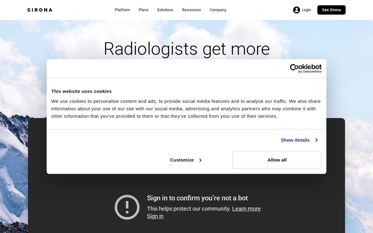 Sirona Medical website preview