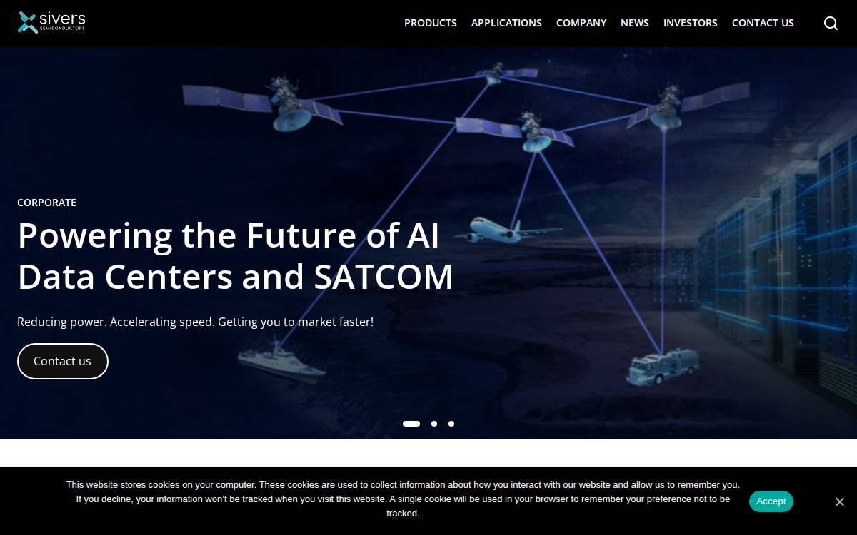 Sivers Semiconductors website preview