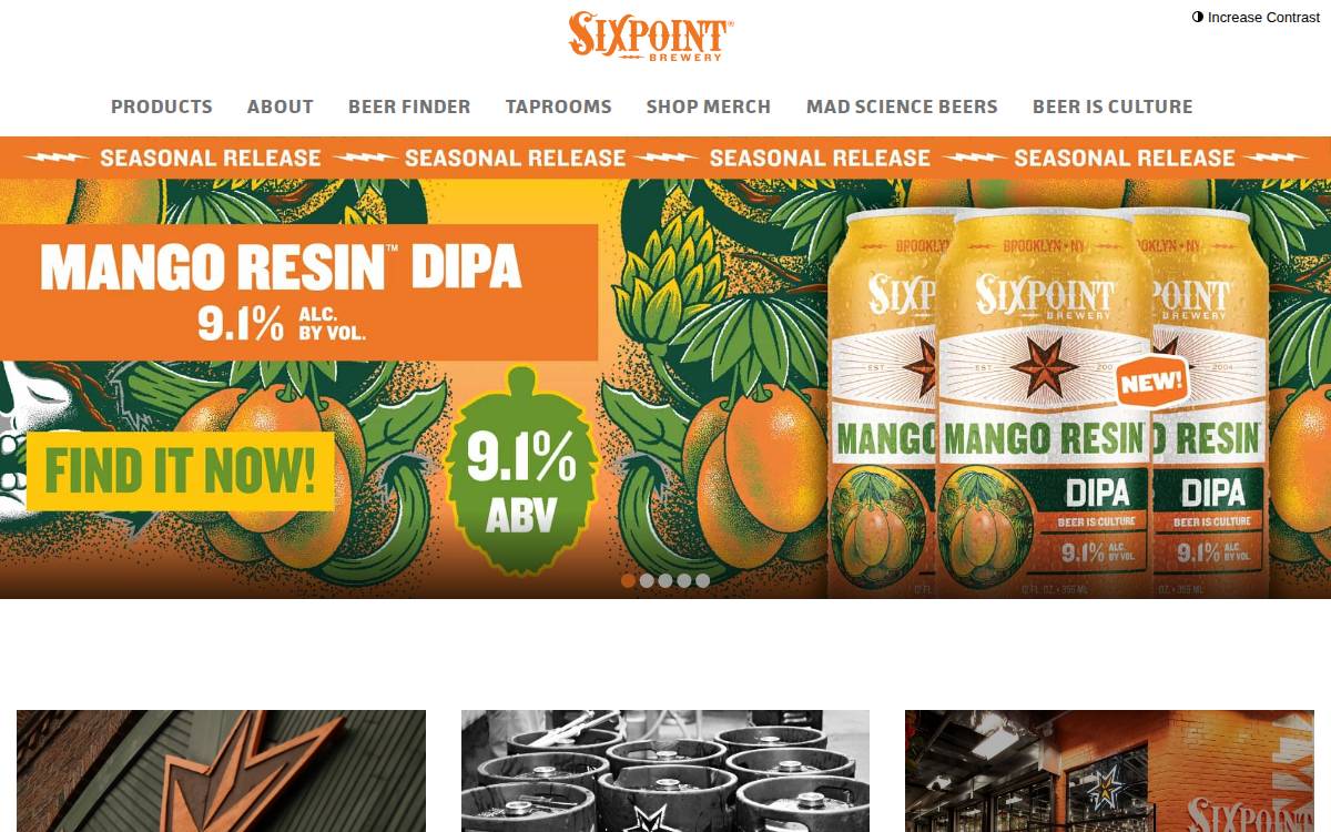 Sixpoint Brewery website preview