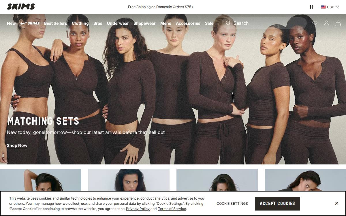Skims website preview
