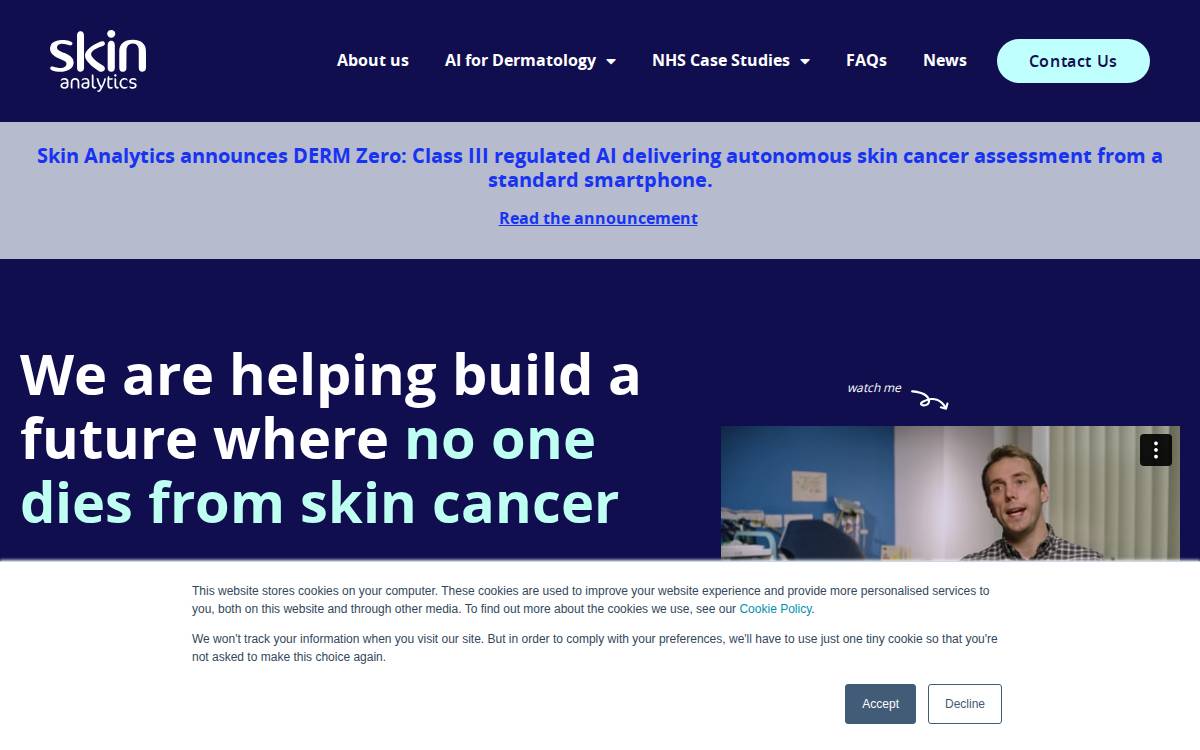 Skin Analytics website preview